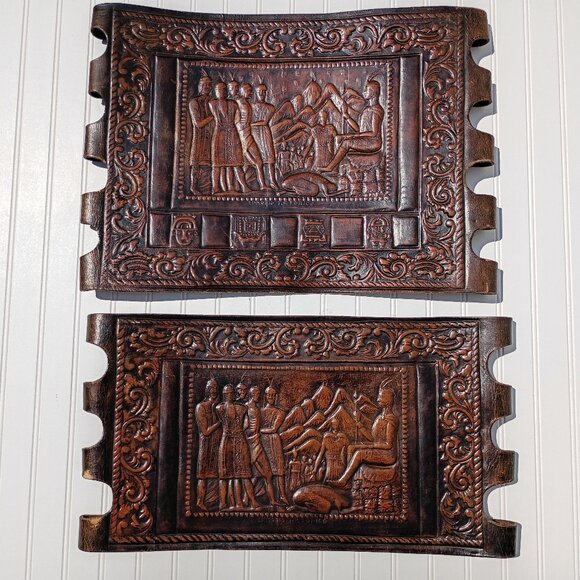 Angel Pazmino Tooled Leather Chair Seat Replacement Part Episodio Historico Vtg - Picture 1 of 16